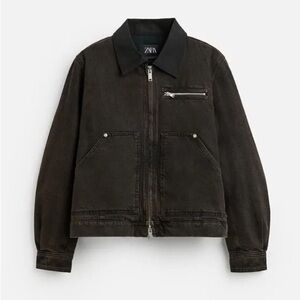 New Zara Denim Jacket w Contrasting Collar 1538/334 Brown M Coat Overshirt Jeans